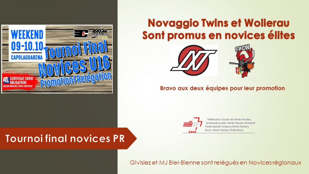 Tournoi final Novices PR : Novaggio Twins et Wollerau sont promus en Novices Elites.