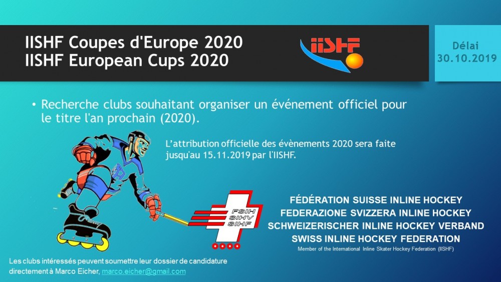 IISHF Coupes d'Europe 2020 – Candidature et évènements déjà attribués   
