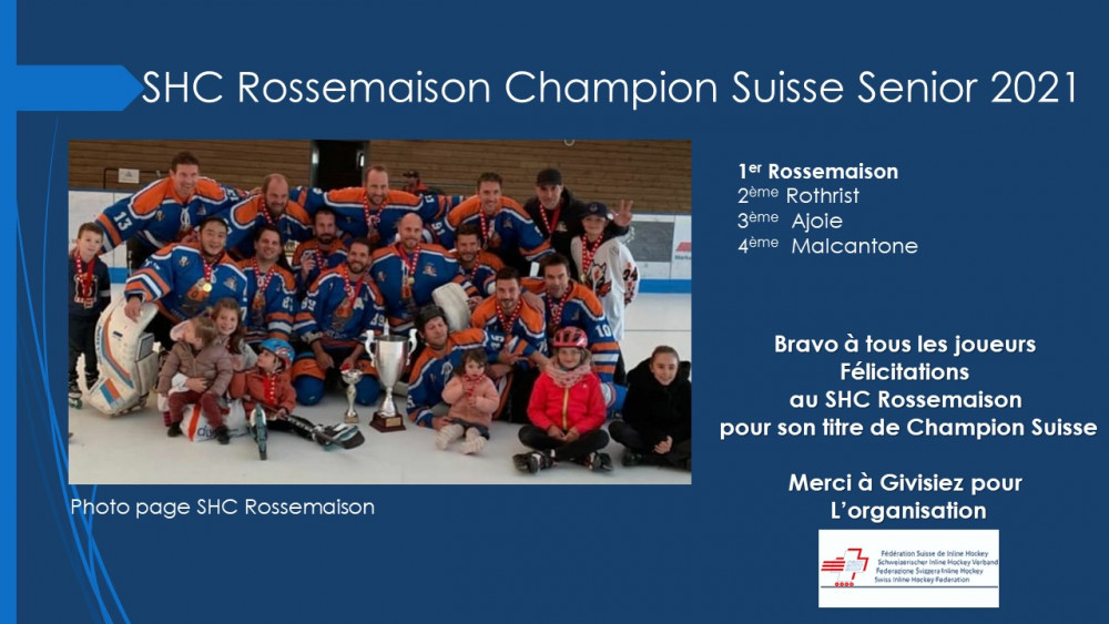 SwissCup Seniors : SHC Rossemaison Champion Suisse Senior 2021