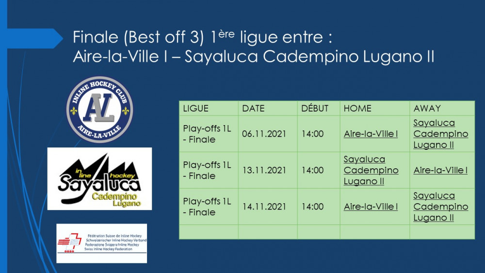 Finale 1ère ligue (Best off 3) entre Aire-la-Ville et Sayaluca Cadempino Lugano
